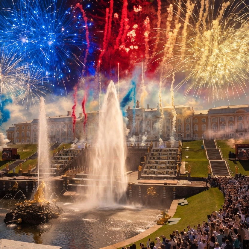 Фейерверк на празднике открытия фонтанов поражает своим размахом!